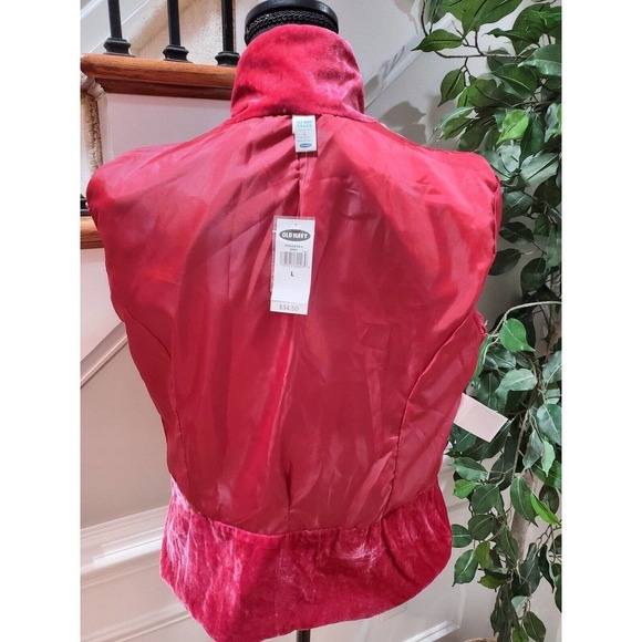 Old Navy Women Solid Red Viscose Short Sleeve Buttons Front Casual Jacket Size L - Picture 8 of 10